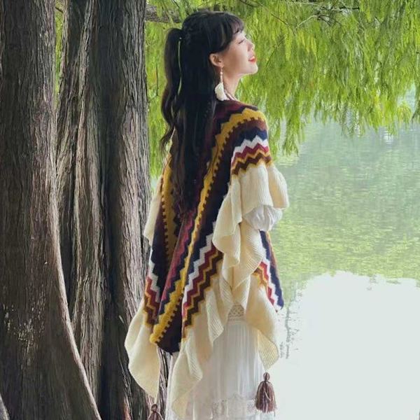 Mongolisk Poncho Cardigan Tofssjal RÖD red