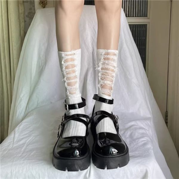 Ripped Mid Tube Socks Pile Socks SVART black
