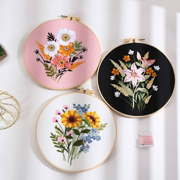 Övningssats för broderisöm Blomsterbroderi E E E