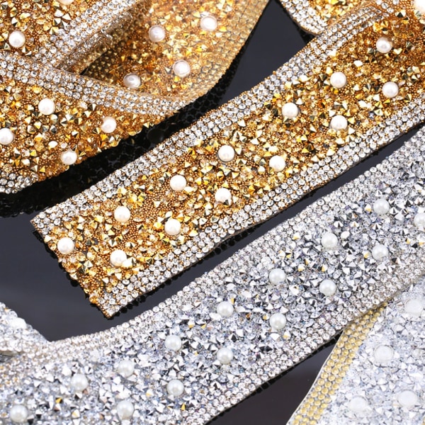 Rhinestone Trim Pearl Crystal Tape GULD gold