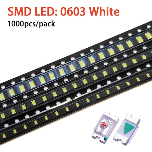 1000 stk SMD LED lysdiode HVIT 1000 STK-0603 white 1000pcs-0603-1000pcs-0603