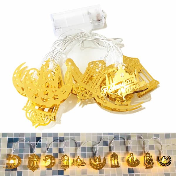 1.65m 10LED Eid Mubarak LED-lysstreng Ramadan-dekorasjon warm