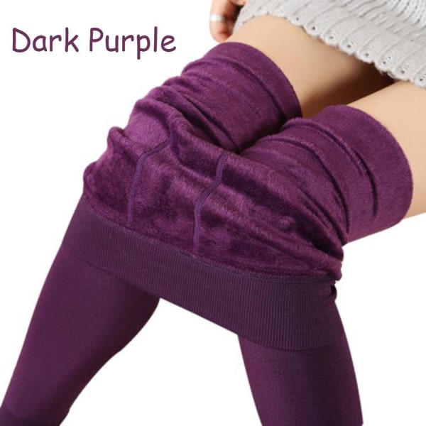 Dam Solid Vinter Varm Fleece Fodrade Thermal Leggings MÖRKA dark purple