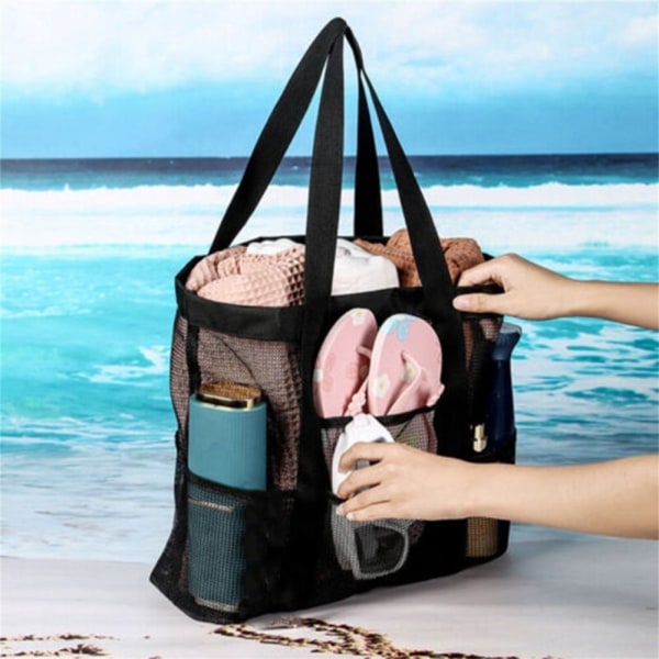 Stor strandveske Tote Bag Mesh Bag 48d1 | Fyndiq