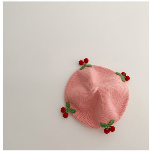 Ensfargede Beret-hatter for barn Kirsebær-baskerhatter KHAKI khaki