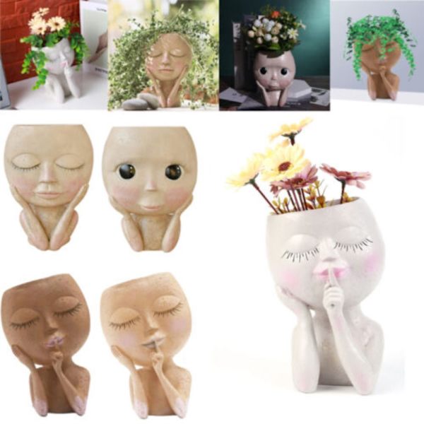 Girl Face Head Staty Docka Blomkruka B B B