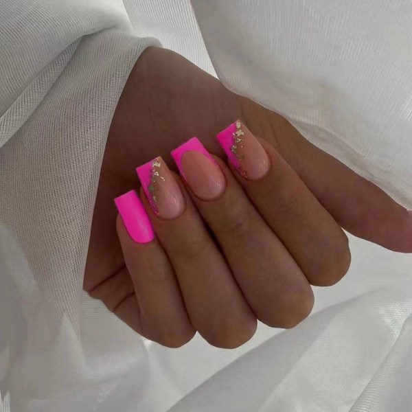 24st/kartong Glitter False Nail Pink Fake Nails Press on Nails