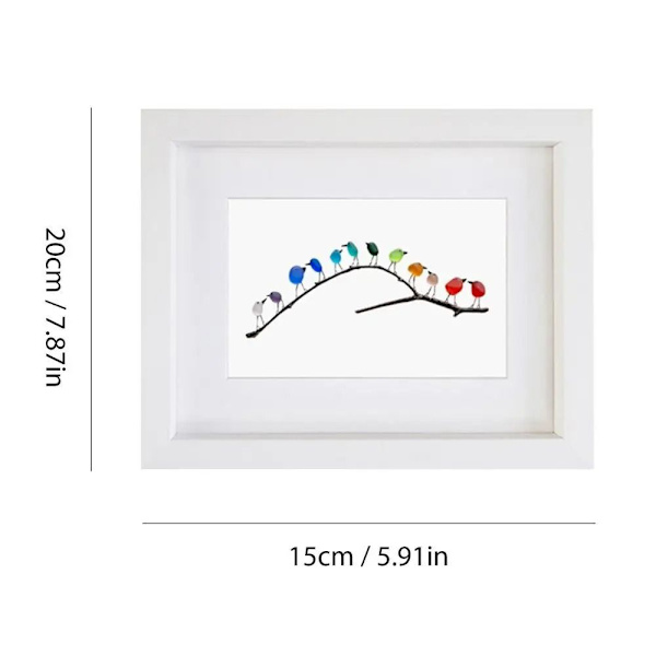 Merilasinen sateenkaaren lintuornamentti lasilintuhahmo 12 12 birds-White frame