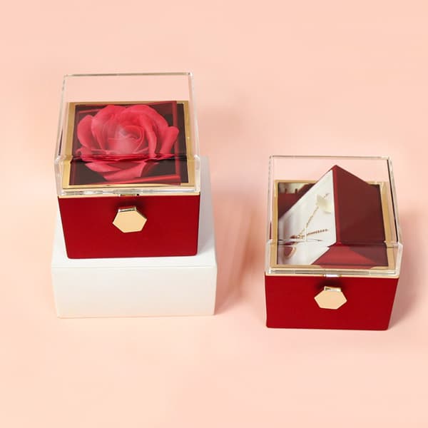 Roterande smyckeskrin Rose presentask RÖD red