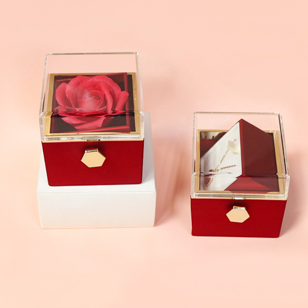 Roterende smykkeskrin Rose gaveæske PINK pink