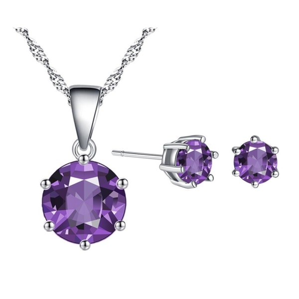 Zircon øredobber halskjede sett kjede halskjede øredobber LILLA purple