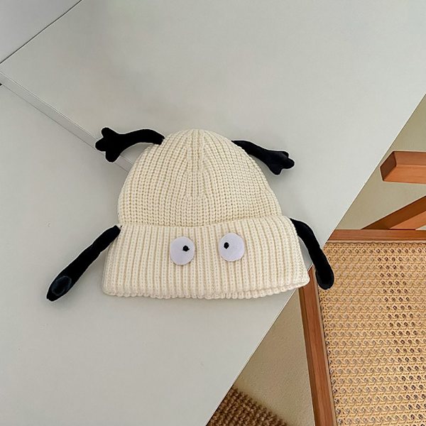 Barnmanschettstickad mössa stickad cap VIT white