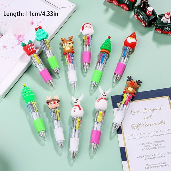 3 kpl Joulukuulakynä Joulupukki Pen 4 Color Press Pen 3pcs random