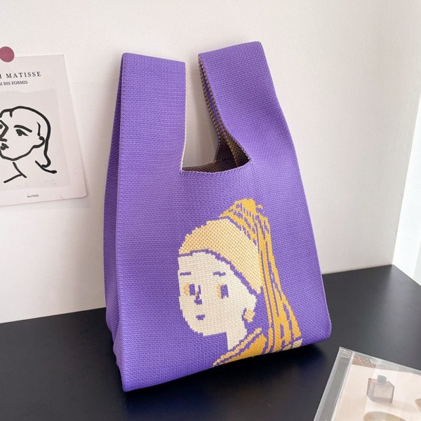 Strikk håndveske Tote Bag LILLA purple