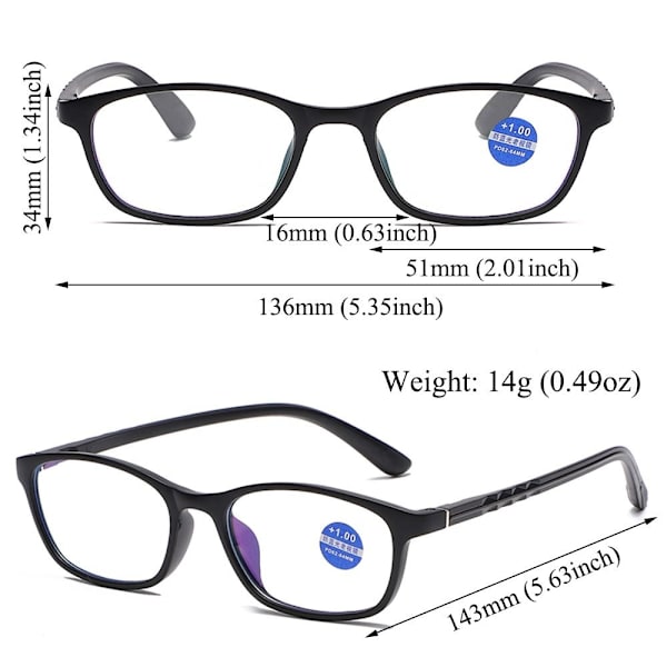 Anti-Blue Light lukulasit Silmiensuojaus Lukijat MUSTA Black Strength 1.5x-Strength 1.5x