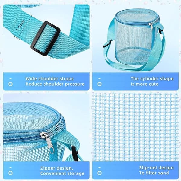 Mesh Beach Bag Leketøy Organizer Nett BLÅ blue