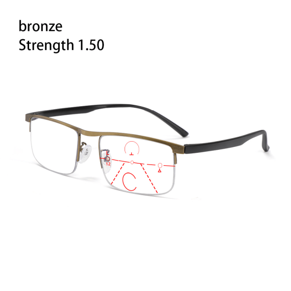Anti Blue Light Läsglasögon Progressive Presbyopic bronze Strength 1.50