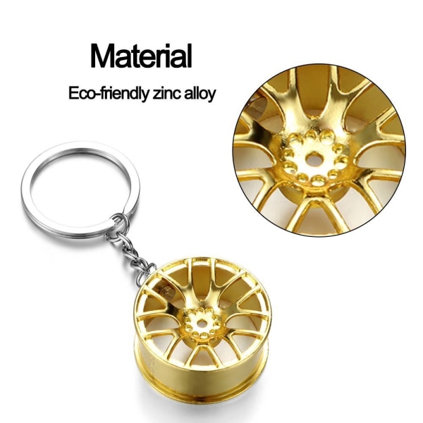 Wheel Tire Style Nøglering Wheel Hub Nøglering GULD Gold