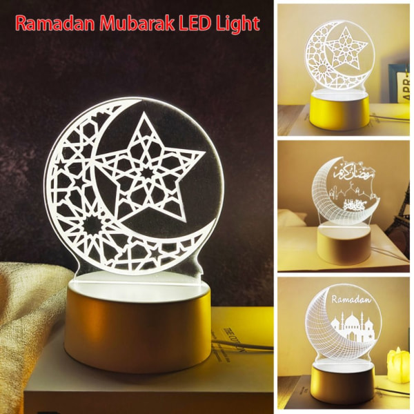 Akryl Eid Mubarak nattlys Ramadan Kareem dekorasjon