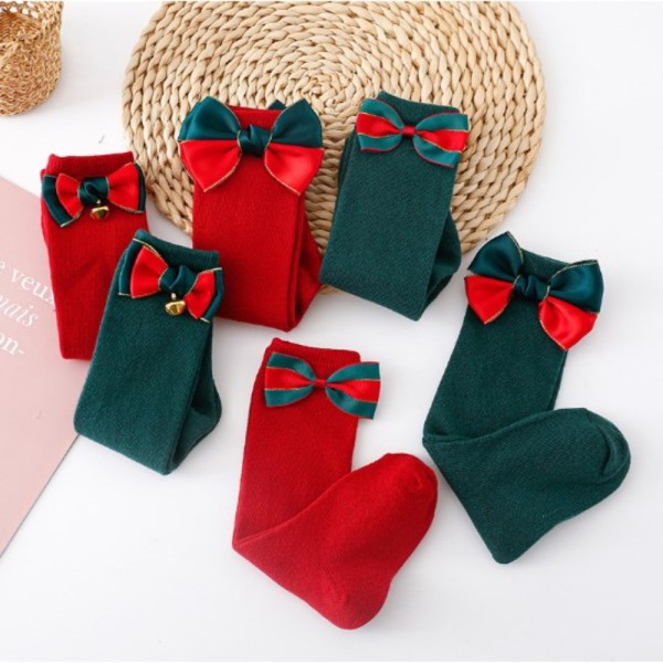 Babypiger julesokker Stor sløjfe Rød Knæhøje lange sokker SA A SA