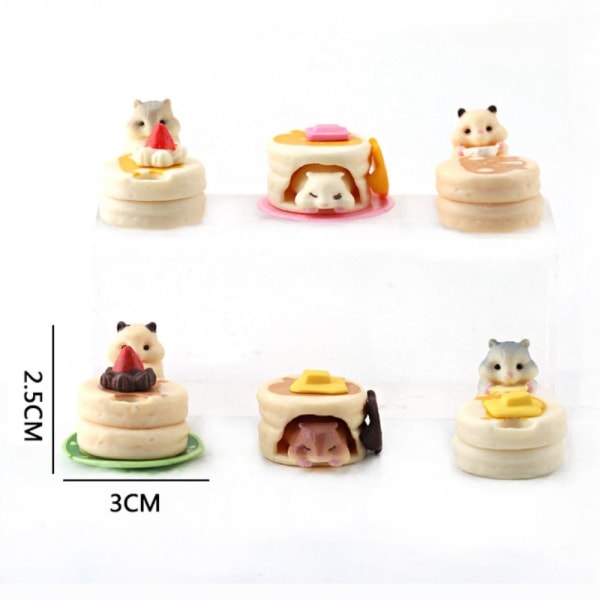 6 STK Mini Spisende Dessert Hamster Figurer Macaron Hamster