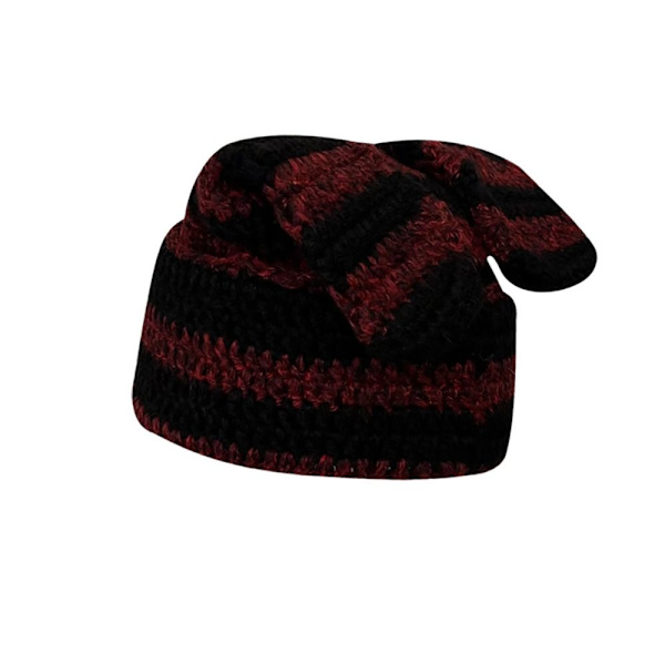 Japansk Beanie Hat Ins Little Devil Striped Hat SORT&RØD black&red