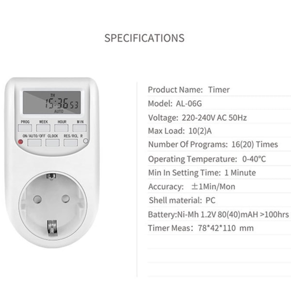 EU Plug Timer Switch ohjelmoitava EU Plug