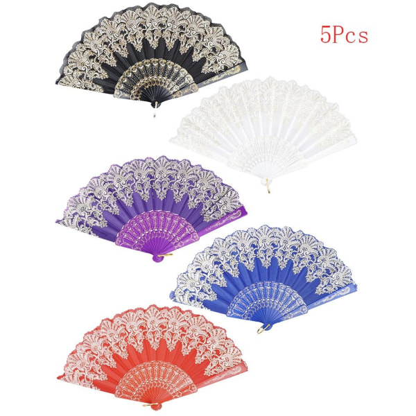 5 st Vintage Vikbara Fläktar Spanska Vikbara Handfläktar Handhållna 5 PCS