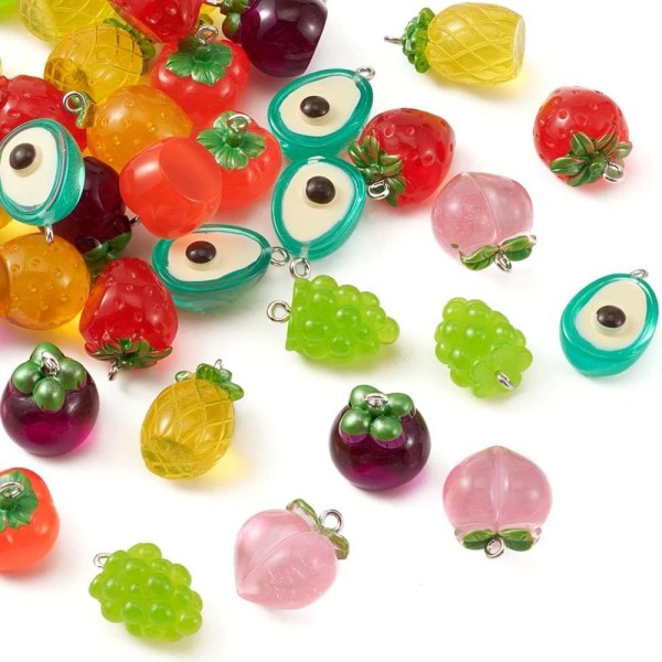 40 stk 3D harpiks frukt sjarm små anheng perler