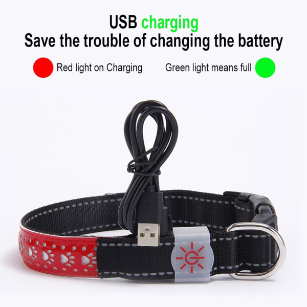 USB uppladdningsbart hundhalsband Ljus Lysande Blinkande Glödande röd