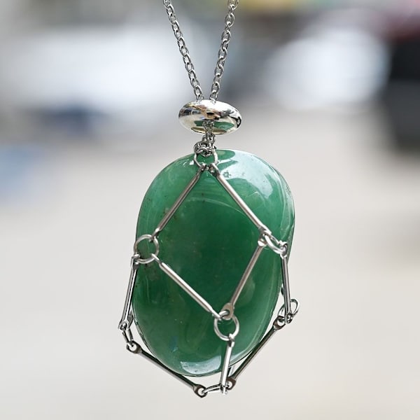 Crystal Holder Cage Halskæde Crystal Net Metal Halskæde GRØN Green Aventurine