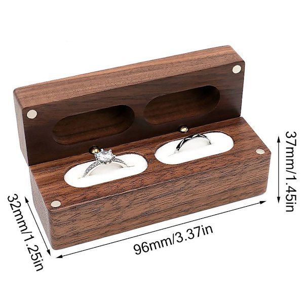 Valnød Træ Ring Box Halskæde Ring Ørering Box SORT Black