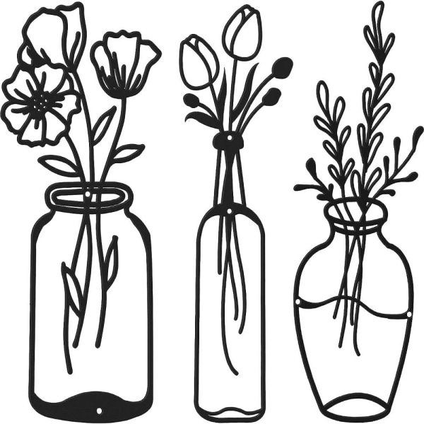 3 st 3D Hollow Out Vas Potted Wall Sticker Akryl Blomkruka B
