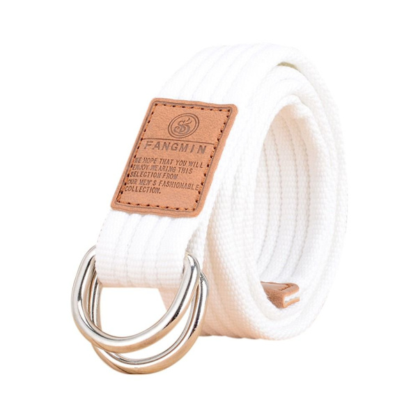 Nylon flettet bælte Dobbelt ring linning HVID white