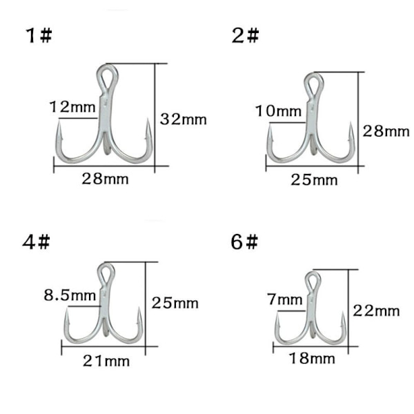 10 stk fiskekroge, fiske Triple ankerkrog 2 2 2