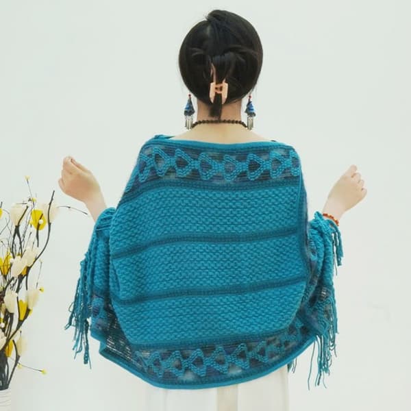 Mongolisk Poncho Twill Stripe Tofs Sjal VIT white