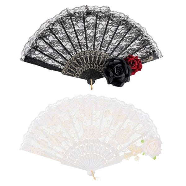 2 stk Rose Hand Fan Blonder Vintage Fan Folding Fans Black White 2pcs-2pcs