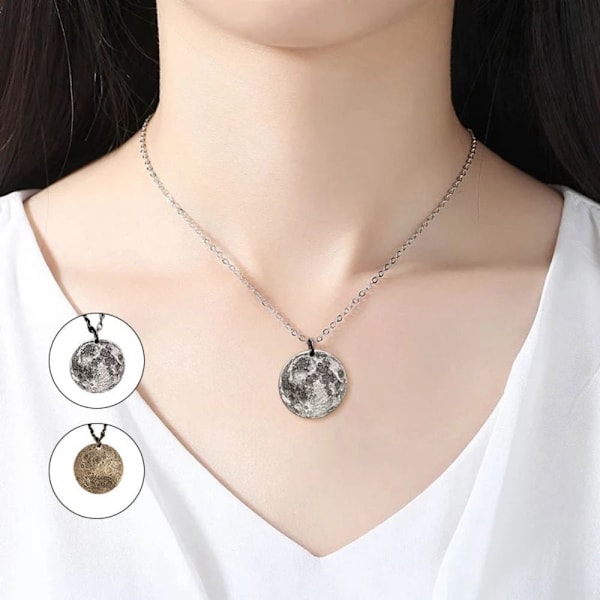 Moon Surface Coin Pendant Halsband Långt halsband 1 1 1