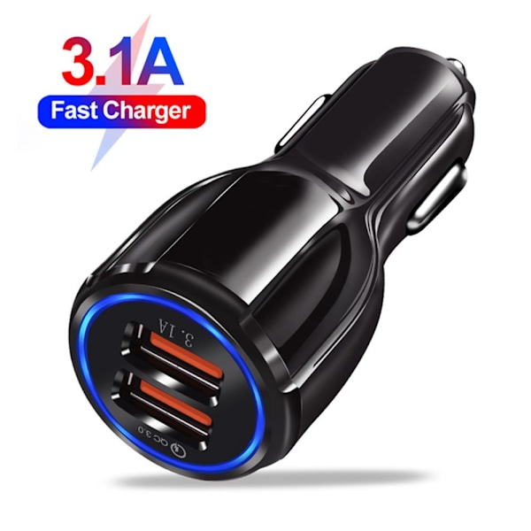 18W 3.1A Biloplader Dual USB Hurtigopladning SORT black