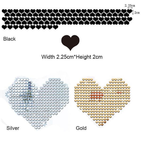100 STK Mirror Wall Stickers Hjerte Mosaik Decal SORT black