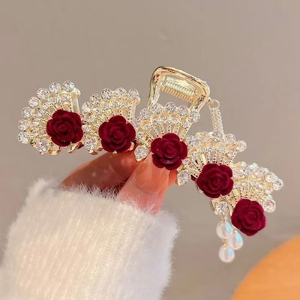Premium hårklämma Rose Fringe Grab A A A