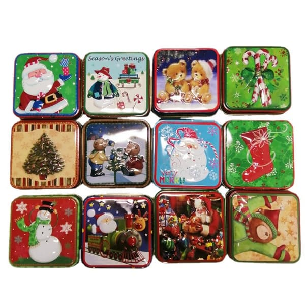 4 ST Candy Tin Set förseglade burkförpackningslådor Plåtplåtslådor Pattern Random