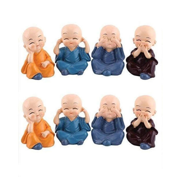 8 st Little Monk Resin Doll Ornaments Söt Monk Desktop 4 pcs
