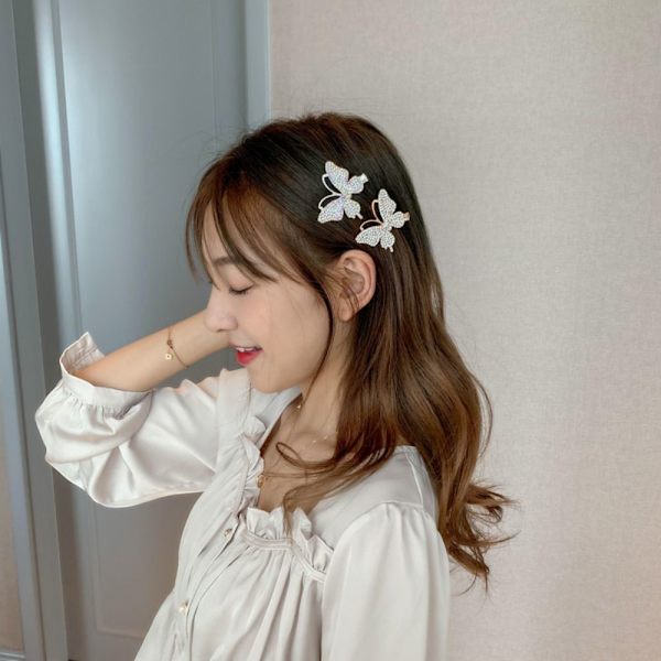 3 kpl Full Diamond Butterfly Hiusneulat Shine Bangs Clip SILVER Silver