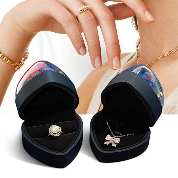 Heart Eternal Flower Gaveæske Ring Medaljon Opbevaringsboks BLÅ RING Blue Ring box-Ring box