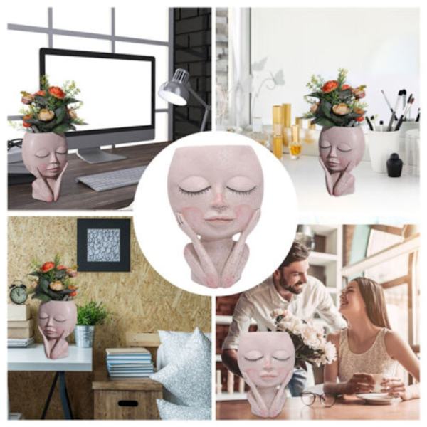 Girl Face Head Statue Docka Blomkruka E E E