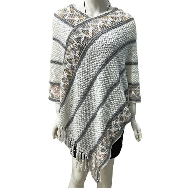 Mongolisk Poncho Twill Stripe Tofs Sjal VIT white