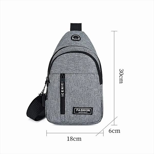 1 Stk Brysttaske Messenger Bag GRÅ-USB GRÅ-USB grey-USB