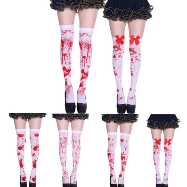 1 par Halloween Blood Socks Lårstrømper 6 6 6