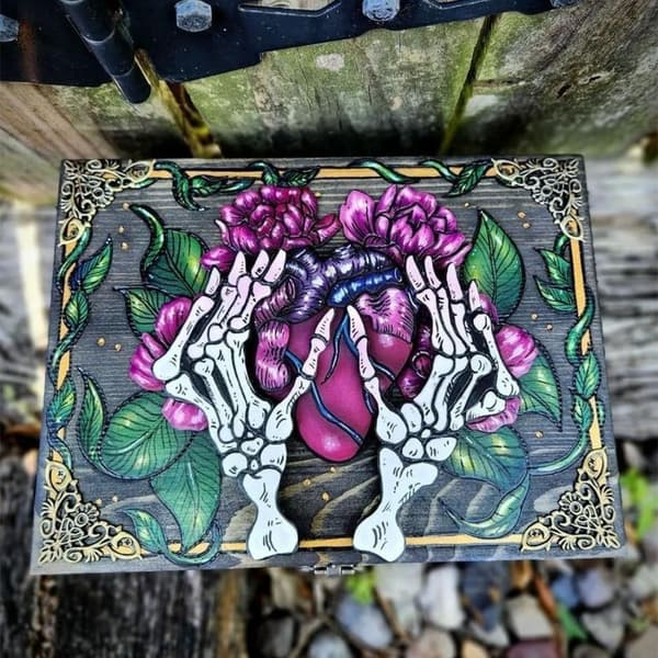 Hjerte skjult nøgleboks Træ Keepsake Memory Box Opbevaringslås Box